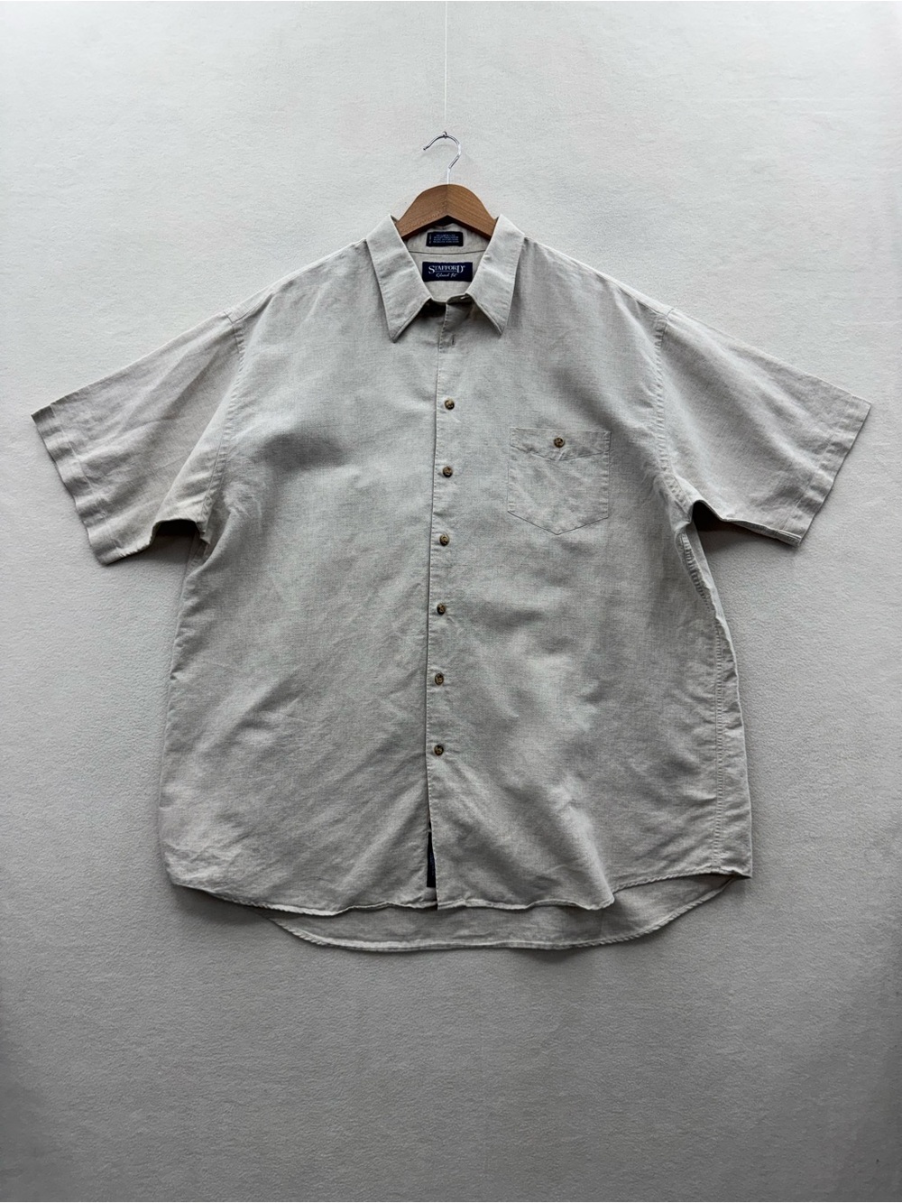 Stafford Mens 18 Short Sleeve Button Down Linen Blend Shirt
